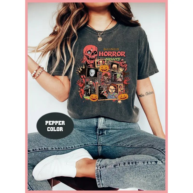 Vintage 90s Halloween Movies, Retro Horror Night Shirt, Halloween Vibes Tee, Halloween Shirt, Horror Movies Characters...