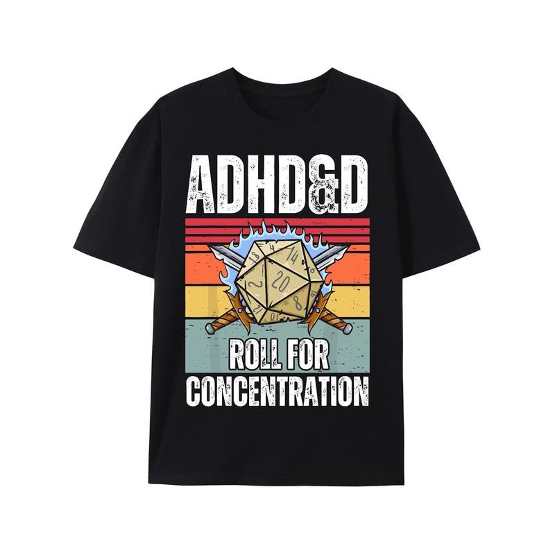 Vintage ADHD&D Roll For Concentration Funny Gamer T-Shirt Hoodie, Sweatshirt | HypeCrazeTee.com