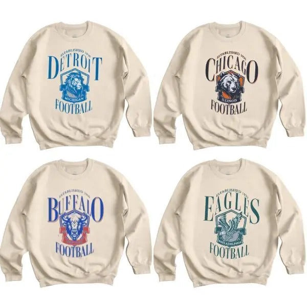 Vintage All Team Football Sand Color Sweatshirt, Retro Football Shirt, Classic Football Shirt, Football Fan Gift, Vintage...