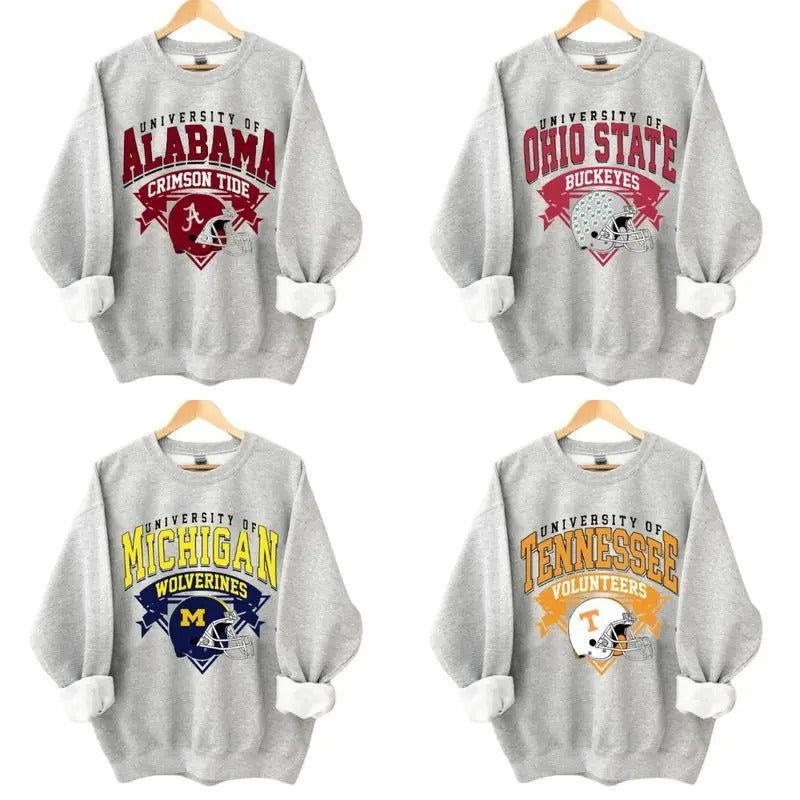Vintage All Teams University NCAA Sweatshirt For College NCAA Fans and Sports Classic Throwback Big Words Logo Design...