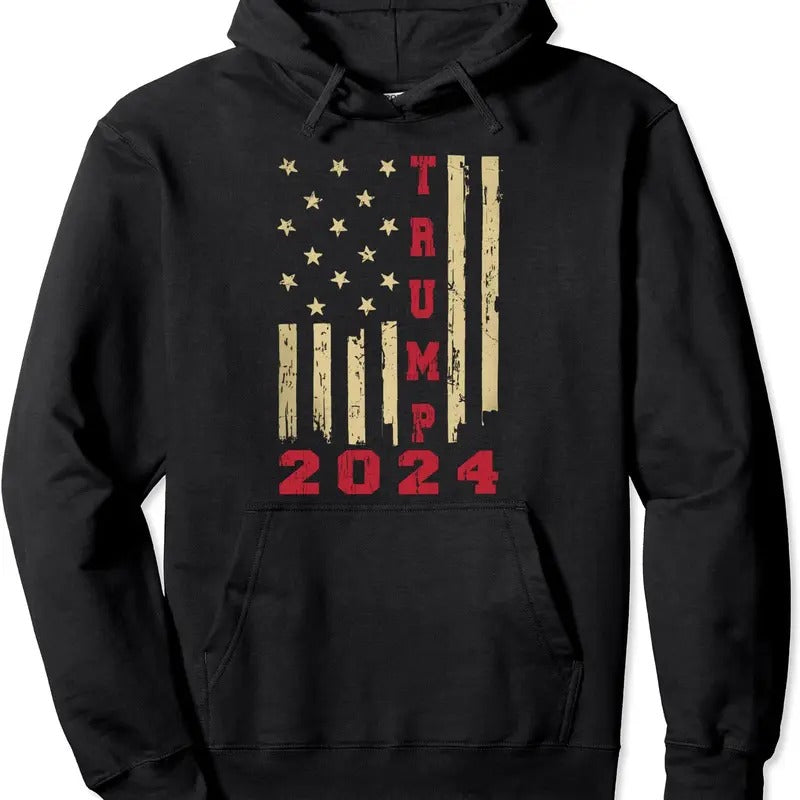Vintage American Flag Trump 2024 Election Gifts Hoodie | Unisex Hooded Sweatshirt T-Shirts | HypeCrazeTee.com
