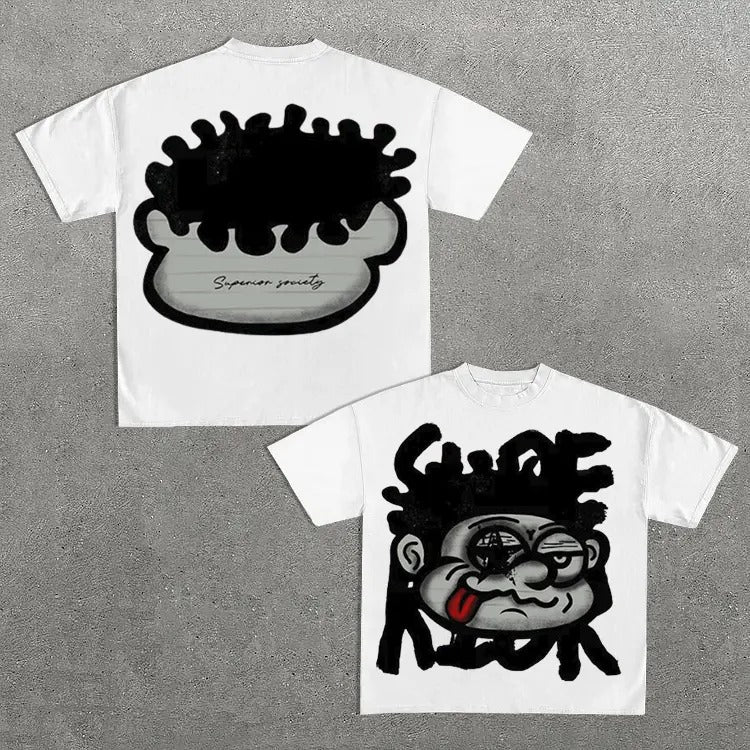 Vintage Big Face Graphic Cotton T-Shirt Hoodie, Sweatshirt | HypeCrazeTee.com