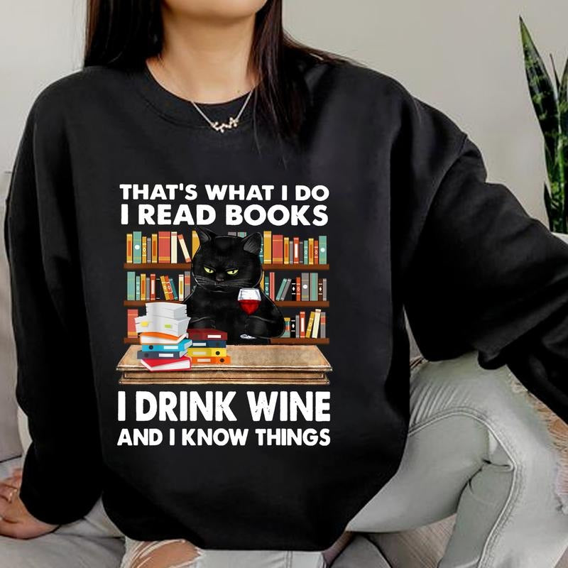Vintage Black Cat And Books Shirt, That's What I Do I Read Books T-shirt, Book Lover Sweatshirt, Retro Bookish Shirt, Cat...
