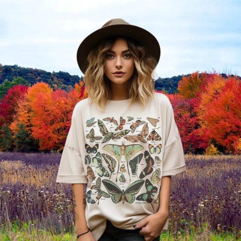 Vintage Butterfly & Moth T-Shirt, Cottagecore Aesthetic Tee, Nature-Inspired Shirt, Gift for Women, Crew Neck, Trending...