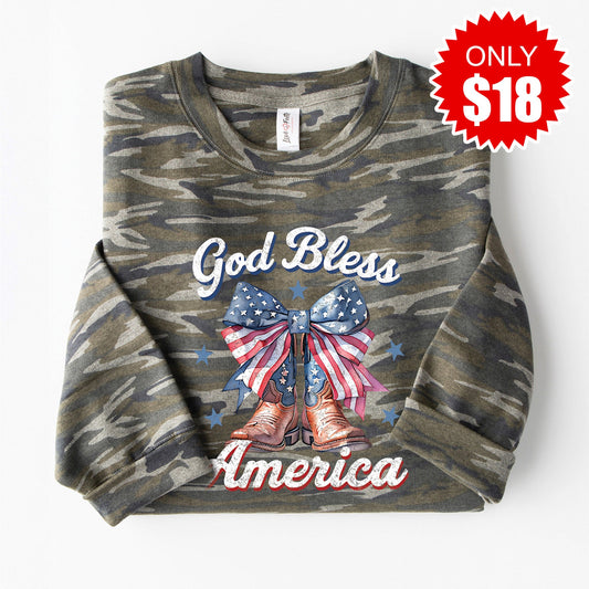 God Bless America Sweatshirt - Vintage Camo - 18 Style001