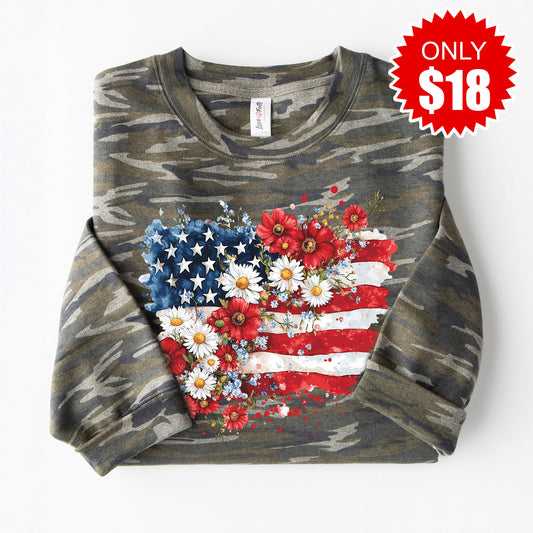 Floral Flag Sweatshirt - Vintage Camo - 18