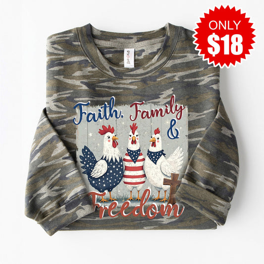Faith, Feathers, & Freedom Sweatshirt - Vintage Camo - 18