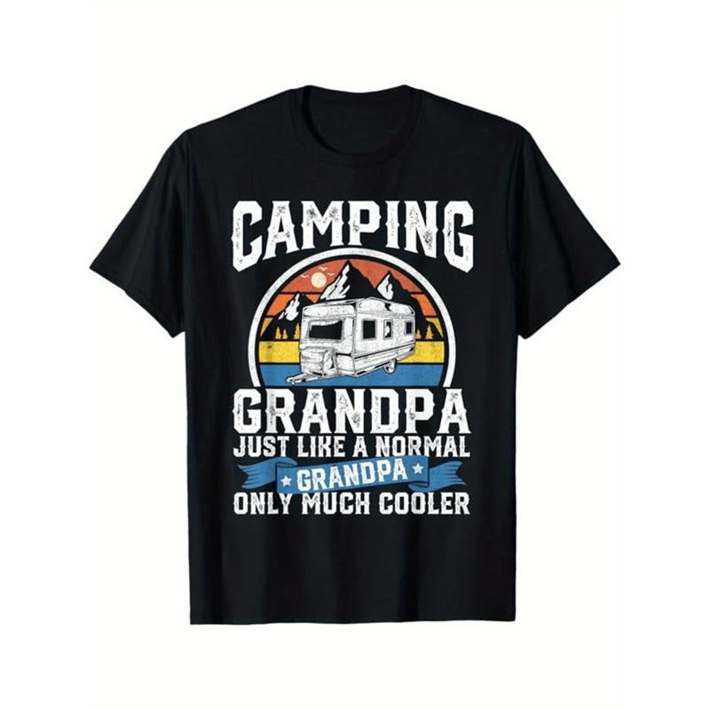 Vintage Camping Grandpa Graphic Tee With RV And Mountain Print For Outdoor Enthusiasts Golf Gift T-Shirt For Men and...