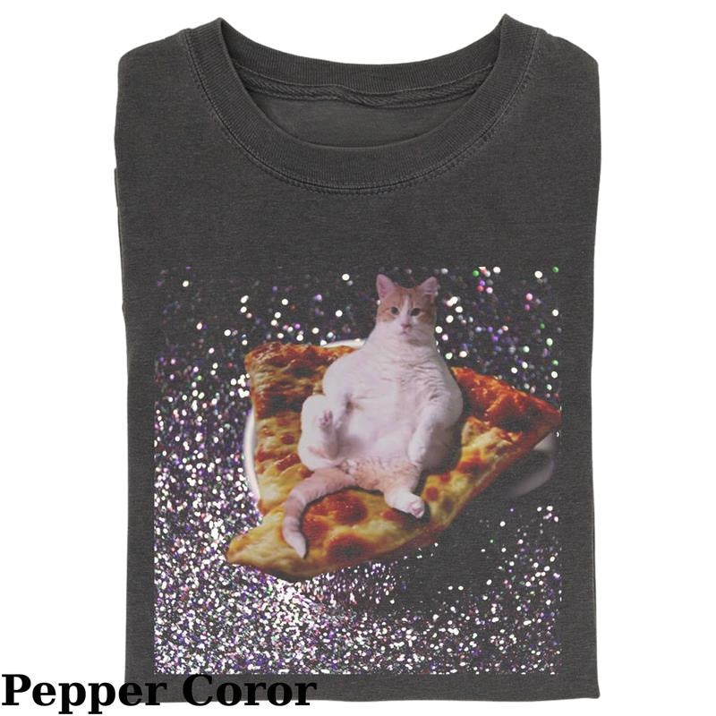 Vintage Cat Lying Pizza Sky Glitter Fantasy Kitten Cute Cat Shirt Cool Cat Love Cat Meme Cringe Funny Dumb Shirts Shirt Menswear Womenswear Streetwear T-Shirts, Hoodie, Sweatshirt