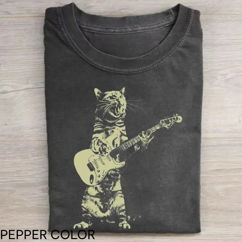 Vintage Cat Playing Guitar T-shirt, Retro Funny Guitar Cat T-Shirt, Cat Lovers, Rock Lovers Gift, Funny Gift, Rocker...
