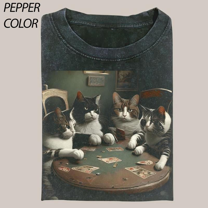 Vintage Cat Playing Poker Funny Poker Love Cat Funny Meme Meme Cringe Funny Shirt Womenswear Menswear Top Streetwear T-Shirts, Hoodie, Sweatshirt