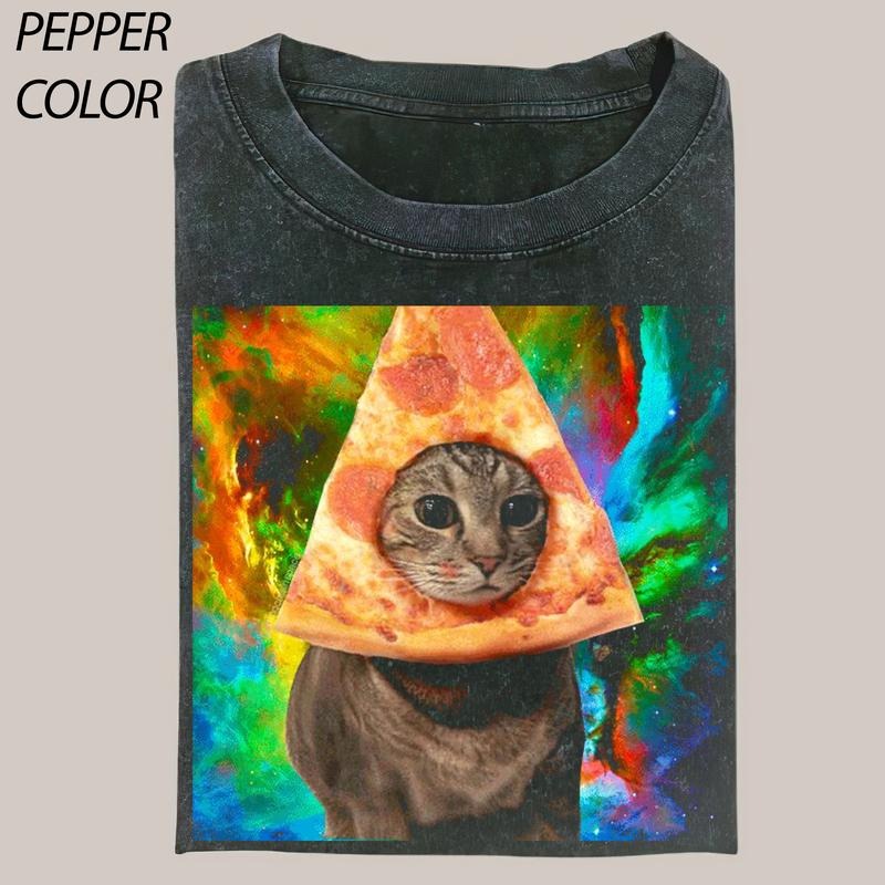 Vintage Cat Star Sky Pizza Cute Cat Shirt Love Cat Meme Cringe Funny Dumb Shirts Shirt Menswear Womenswear Streetwear T-Shirts, Hoodie, Sweatshirt