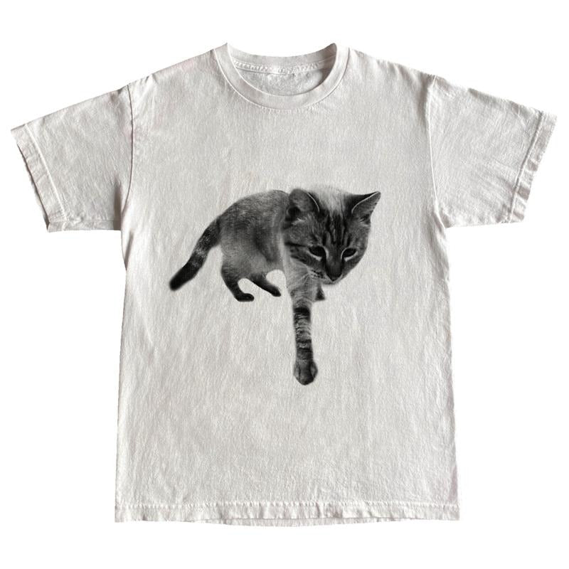 Vintage Cat Tshirt, Cotton Funny Graphic Tees for Cat Lovers, Meme Cringe Funny Dumb Shirts, 90s Graphic Shirt, Retro...