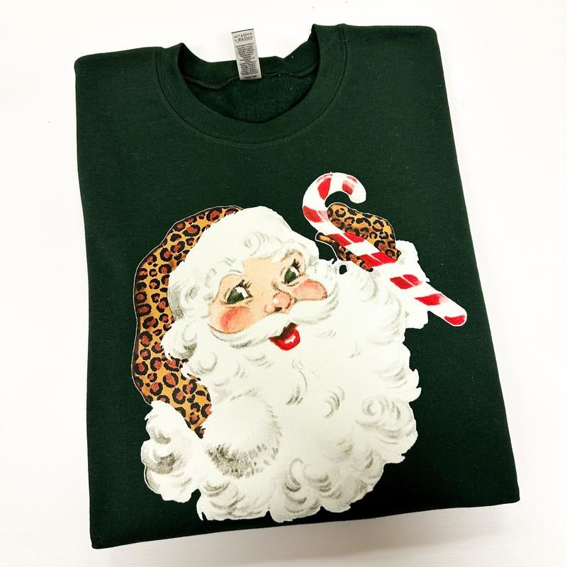 Vintage Cheetah Santa Sweatshirt -- FOREST GREEN T-Shirts, Hoodie | HypeCrazeTee.com