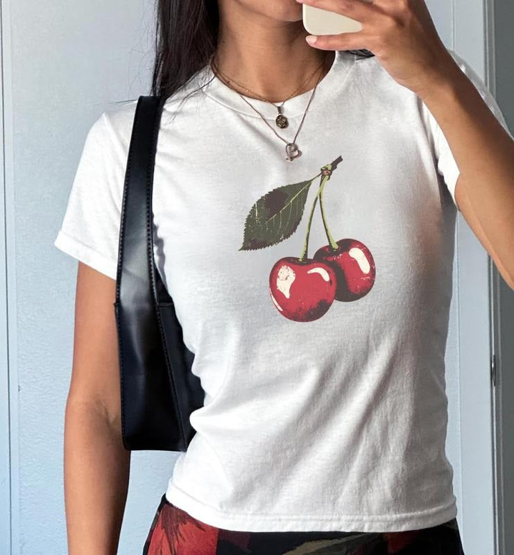 Vintage Cherry Baby Tee, Summer Cherry Baby Tee, Fruit Cherry Tee Shirt, Pinterest Baby Tee Oversized Hoodie, Sweatshirt