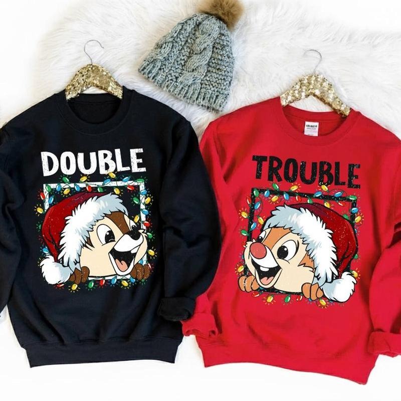 Vintage Chip And Dale Double Trouble Christmas Sweatshirt, Magic Kingdom Christmas Matching Shirt, Christmas Holiday...