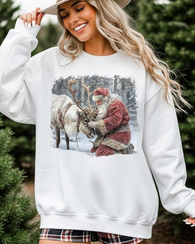 Vintage Christmas Sweatshirt, Santa and Reindeer Crewneck T-Shirts, Hoodie | HypeCrazeTee.com
