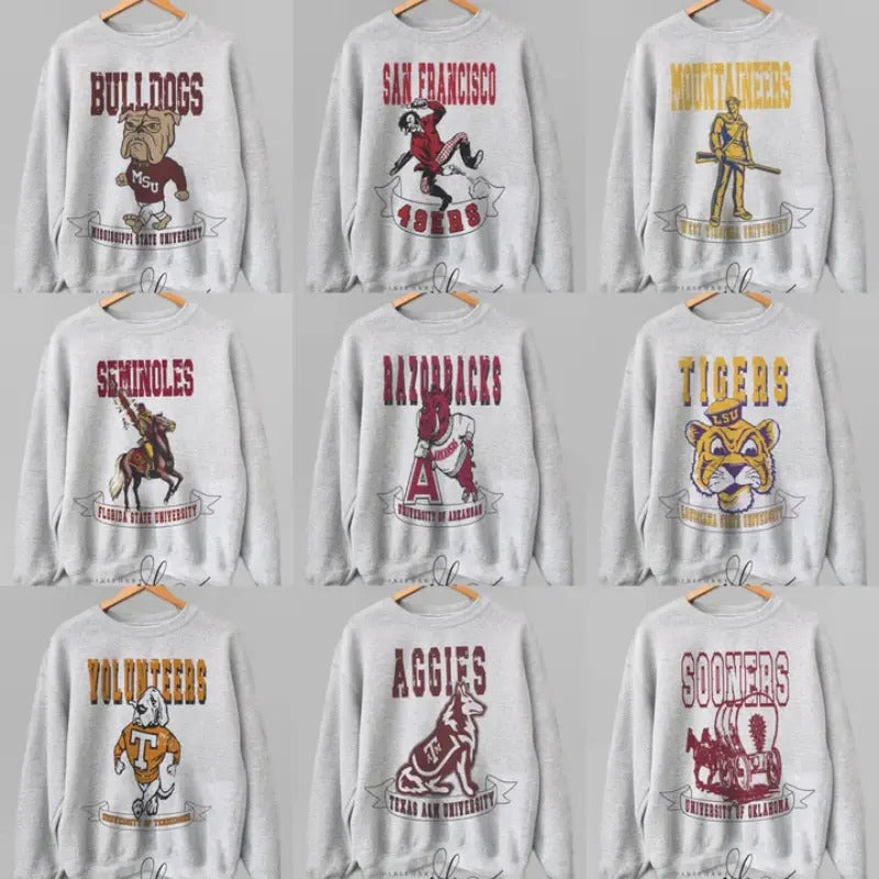 Vintage College NCAA Sweatshirt, Vintage Sweatshirt All Teams NCAA, Classic Sport Sweatshirt, Gifts For Sport Color Ash...