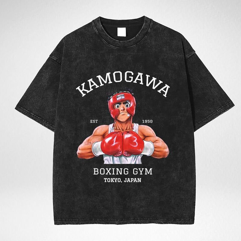 Vintage Cotton Washed T-Shirt Anime Hajime No Ippo Kamogawa Boxing Gym T Shirts Men Women Y2K Hip Hop Summer Top Tee...