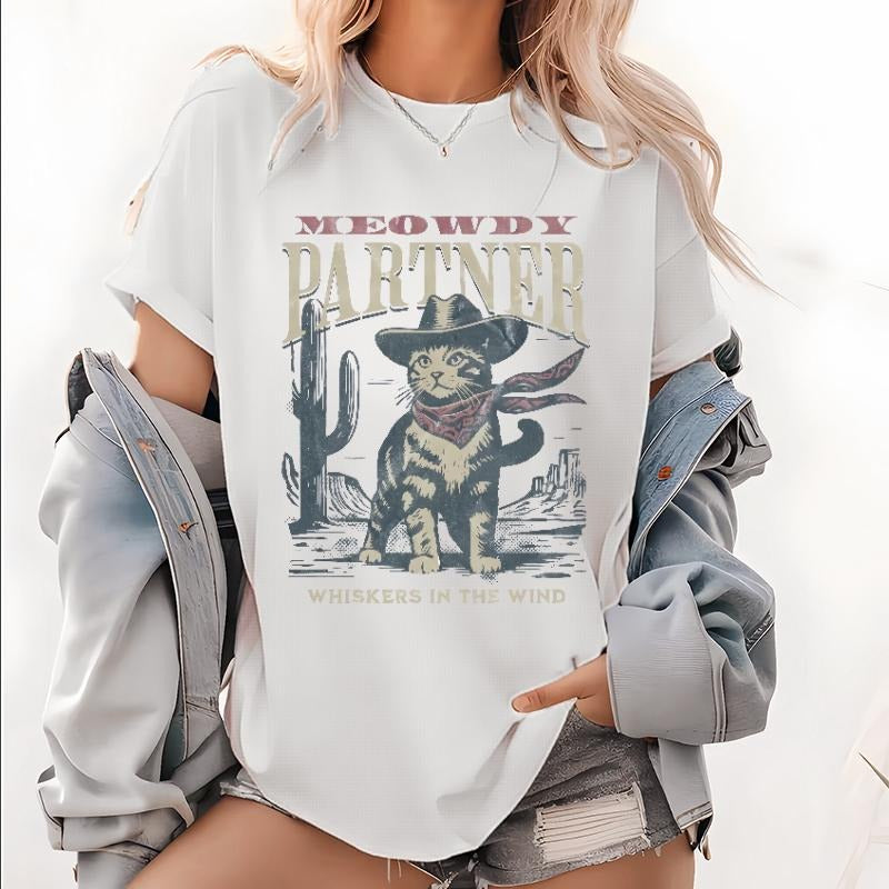 Vintage Cowboy Cat Shirt, Cute Ranch Cat Graphic Tee, Retro 90s Country , Funny Cat Meme, Cat Lovers Gift, Cat Print...
