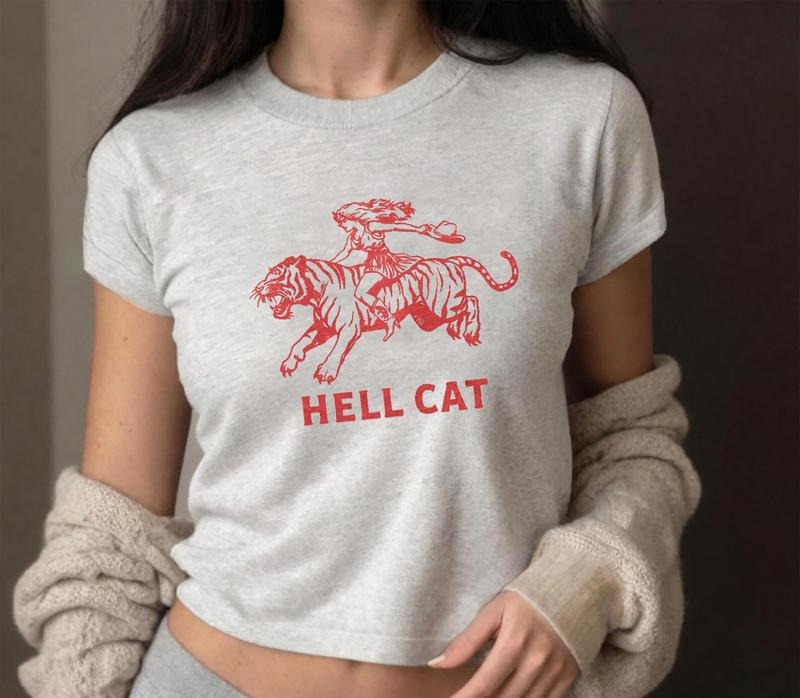 Vintage Cowgirl Hell Cat Baby Tee, Retro Western Cowgirl Baby Tee, Tiger Cowgirl Tee Shirt, Aesthetic Baby Tee Hoodie,...