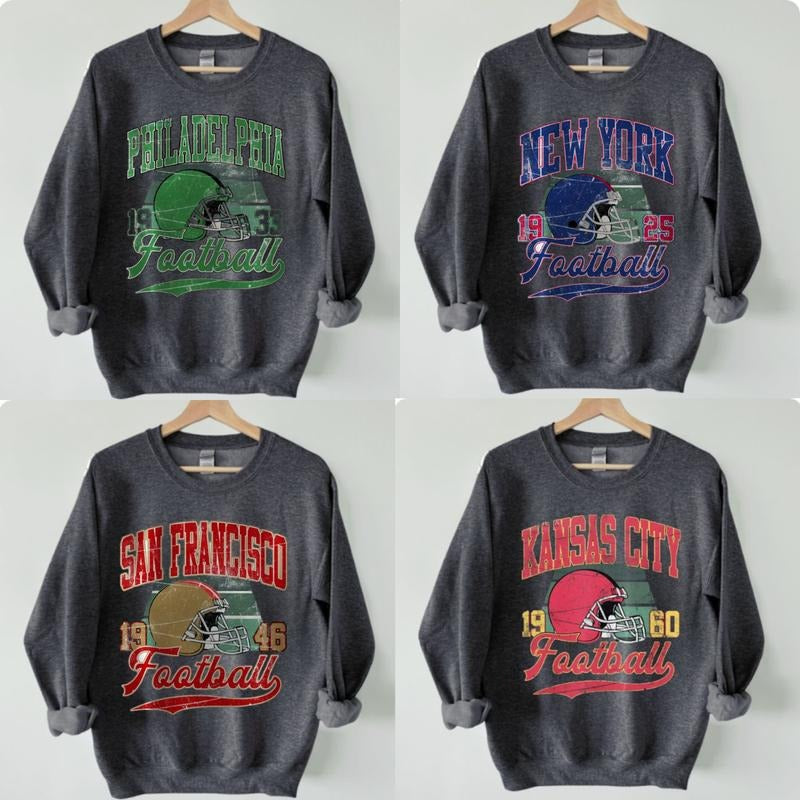 Vintage Dark Heather Color All Team Football Sweatshirt with Big Words Logo and Graphic Tees for Football Fans Shirt...