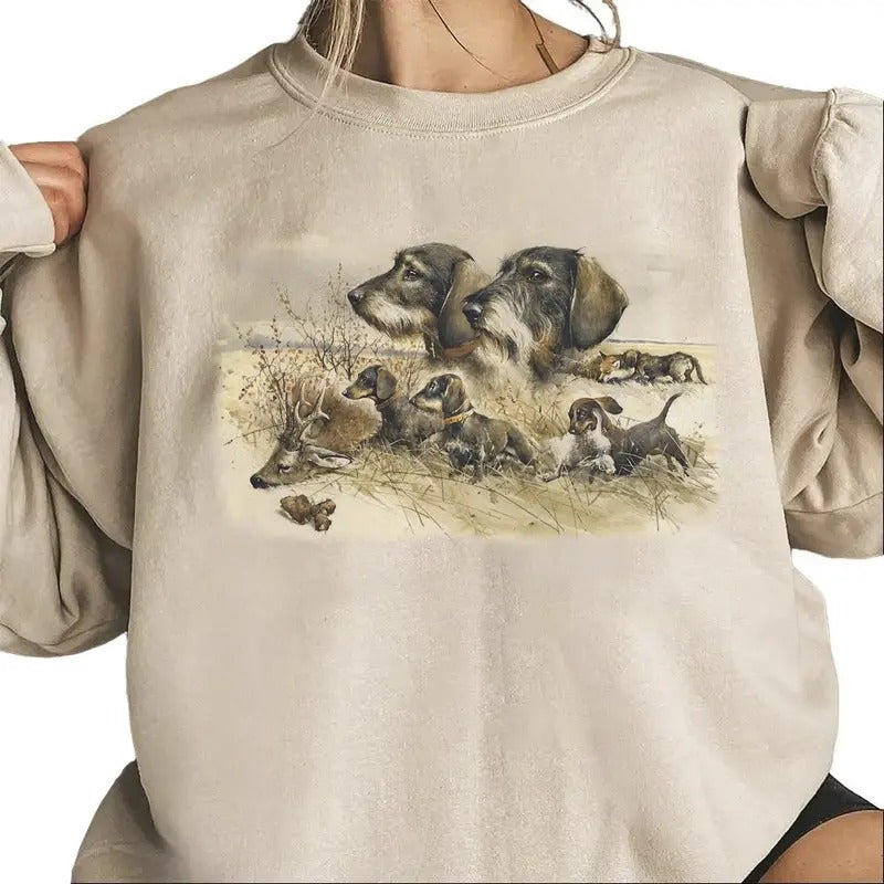 Vintage Dog 90s Hunting Season Sweatshirt Retro Hunting with Dog T-shirts Unisex Hoodie Pullover Cotton | HypeCrazeTee.com