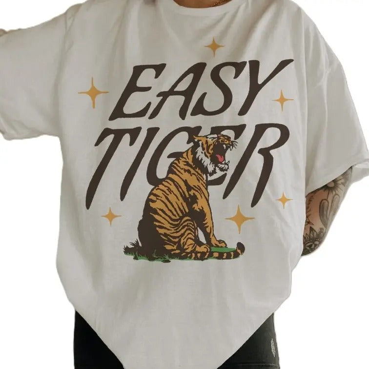 Vintage Easy Tiger Tee, Trendy Aesthetic Colors Graphic Tee, Vintage Inspired Graphic T-Shirt, Gift For Men And Woman...