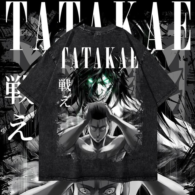 Vintage Eren Washed Tee, Unisex Attack on Titan Washed Heavy Cotton Special Graphic T-shirt, Gift For Anime Fan, Anime...