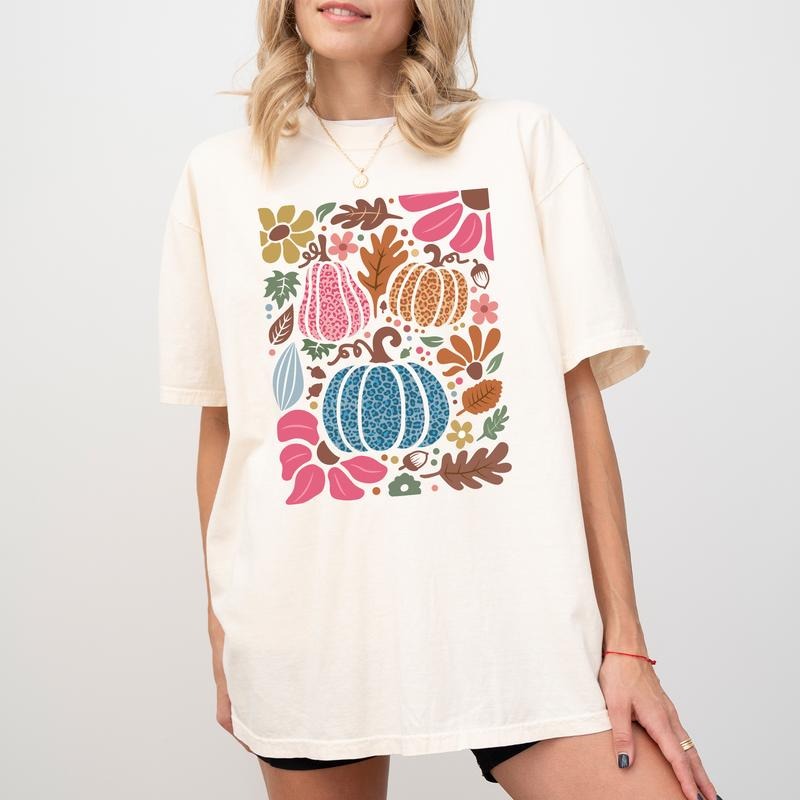 Vintage Fall Leopard Pumpkins Shirt Comfort Colors Autumn Pumpkin Boho Floral Fall Her Casual Tops Cotton Fabric Womenswear T-Shirts, Hoodie, Sweatshirt