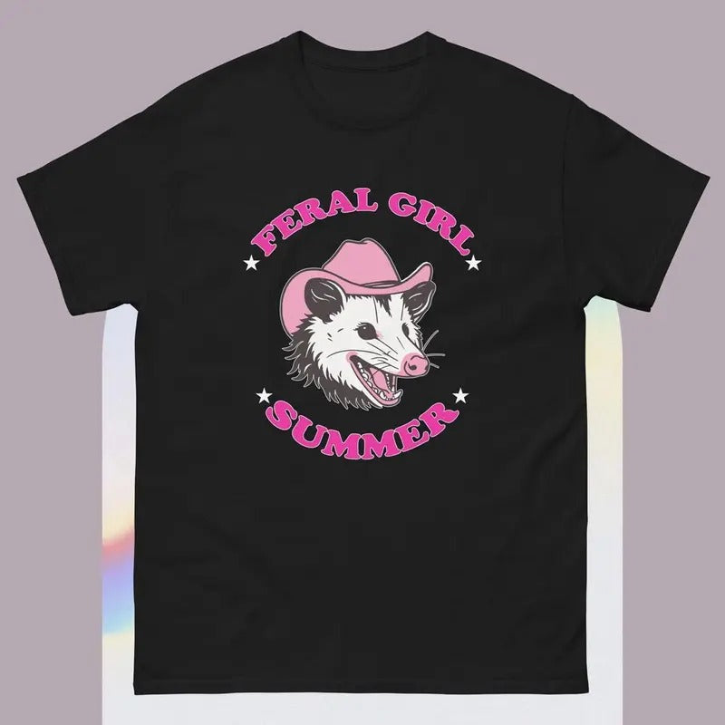 Vintage Feral Girl Summer Opossum Funny Raccoon Girls Women T-Shirt Hoodie, Sweatshirt | HypeCrazeTee.com