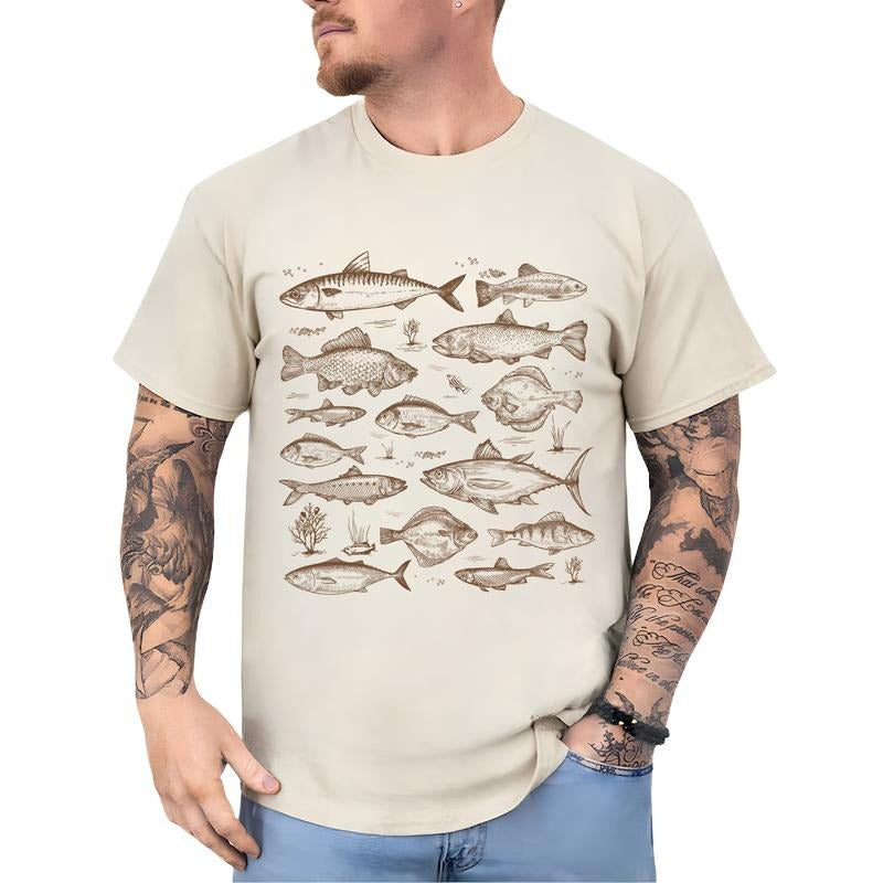 Vintage Fish Species Tattoo Style Shirt for Men, Retro Fishes Tees, Unisex Fishing T-shirt, Bass Lovers Tshirt, Fisher...