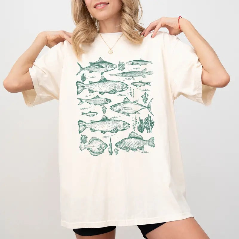 Vintage Fish Tattoo 90s Comfort Colors Shirt, Retro Fish Unisex Graphic Tee, Fishing Unhinged Tees, Fish Lover Unisex...
