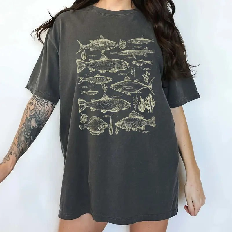 Vintage Fish Tattoo 90s Unisex Comfort Colors Shirt, Retro Fish Graphic Tee, Fishing Lovers Unisex Unhinged Tees, Fishes...