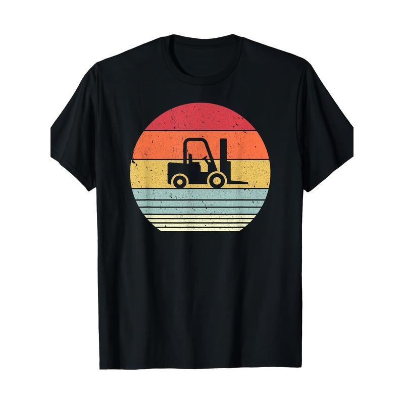Vintage Forklift Graphic T-Shirt, 100% Cotton Knit Fabric, Regular Fit Short Sleeve Crew Neck Tee, All-Season Casual...
