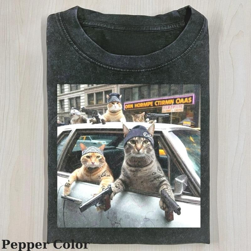 Vintage Funny Outlaw Cat Tshirt, Funny Meme Shirt- Cat Coll Tshirt- Love Cat- Retro Style Funny Cat Shirt, Top Menswear...