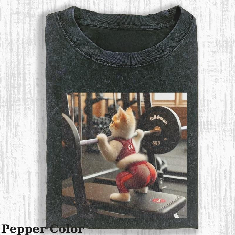 Vintage Girl Cat Gym T-shirt, Cat T-shirt, Cute Cat Shirt, Love Cat Tshirt, Meme Cringe Funny Dumb Shirts, Unisex Shirt...