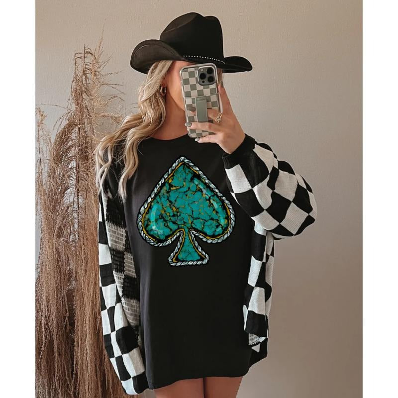 Vintage Grunge Turquoise Spade Tee, Graphic Crewneck shirt, cowgirl outfits, western clothing, western tops outfits...