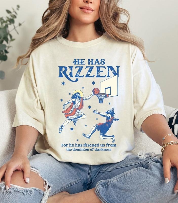 Vintage He Is Rizzin' Shirt, Jesus Playing Basketball, Funny Easter Tshirt, Retro Christian Religious Tee, Weirdcore Meme...
