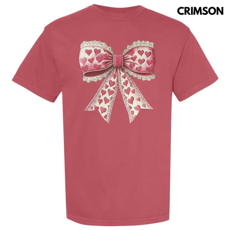 Vintage Heart Lace Bow Comfort Colors T-Shirt Hoodie, Sweatshirt | HypeCrazeTee.com