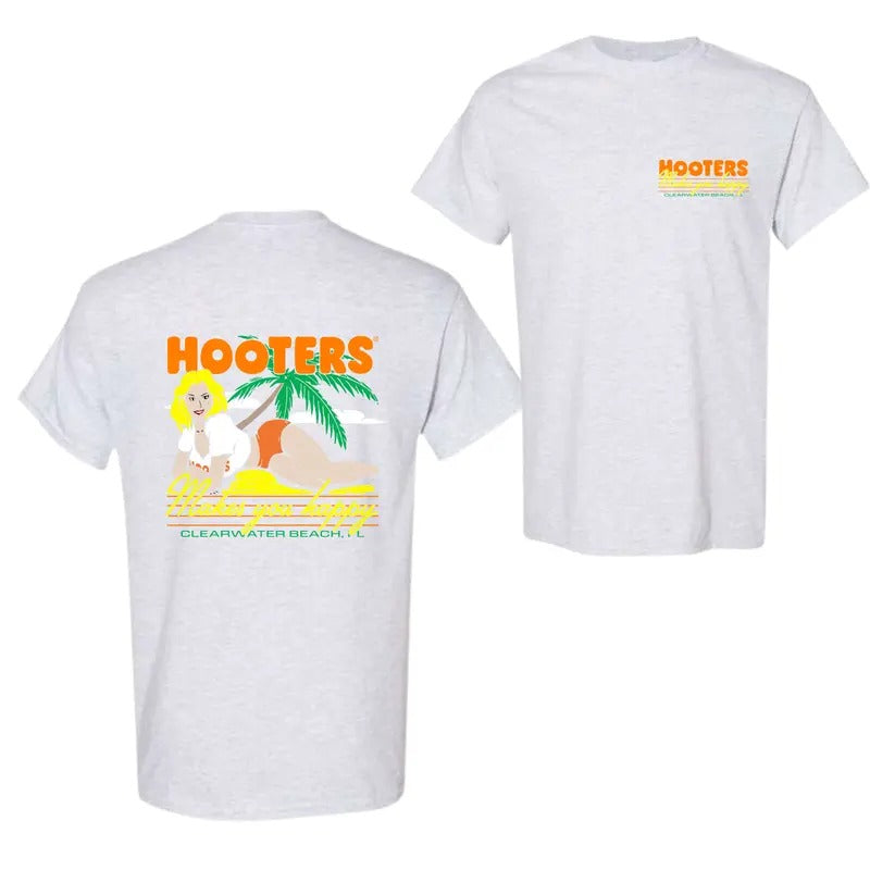 Vintage Hooters Makes You Happy 2 Sided T-Shirt, For Men And Women Hoodie, Sweatshirt | HypeCrazeTee.com