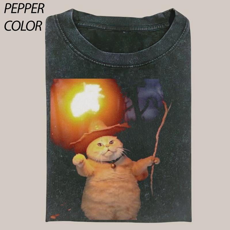 Vintage Magical Wizard Cat T-shirt, Fantasy Kitten Tshirt, Cute Cat Shirt, Love Cat Tshirt, Meme Cringe Funny Dumb...