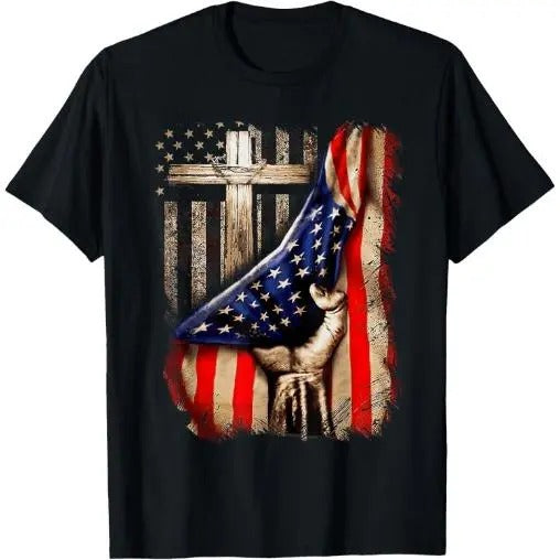 Vintage Mens Faith Over Fear Christian Cross American Flag T-Shirt Made in USA Hoodie, Sweatshirt | HypeCrazeTee.com