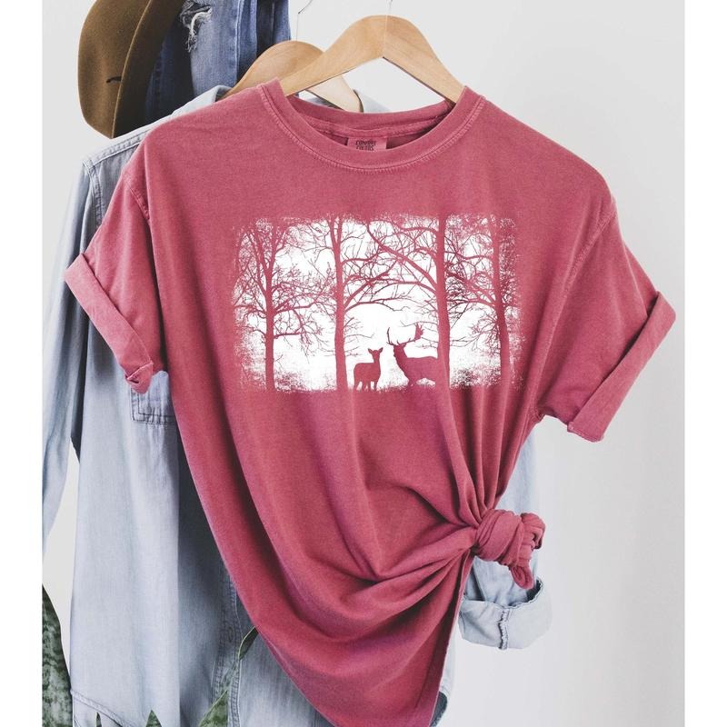Vintage Nature Forest and Deer Silhouette Comfort Colors Tshirt Hoodie, Sweatshirt | HypeCrazeTee.com