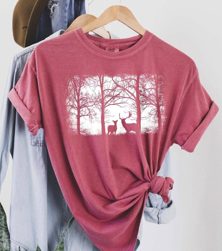 Vintage Nature Forest and Deer Silhouette T-Shirt Hoodie, Sweatshirt | HypeCrazeTee.com