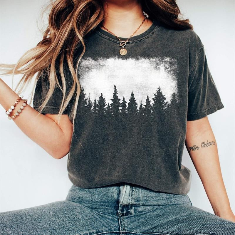 Vintage Nature Pine Forest Silhouette T-Shirt Hoodie, Sweatshirt | HypeCrazeTee.com