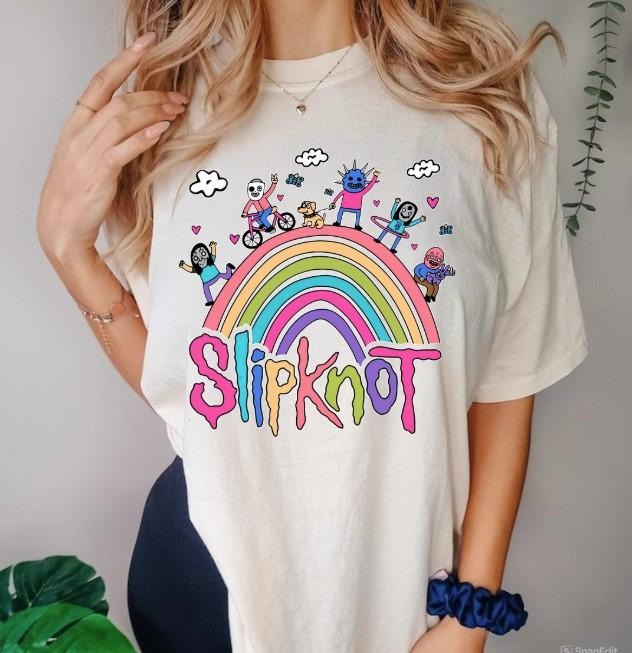 Vintage Rainbow the Slipknot Band Shirt, Slipknot 90s Records Rock Casual Cotton Fit Top Hoodie, Sweatshirt