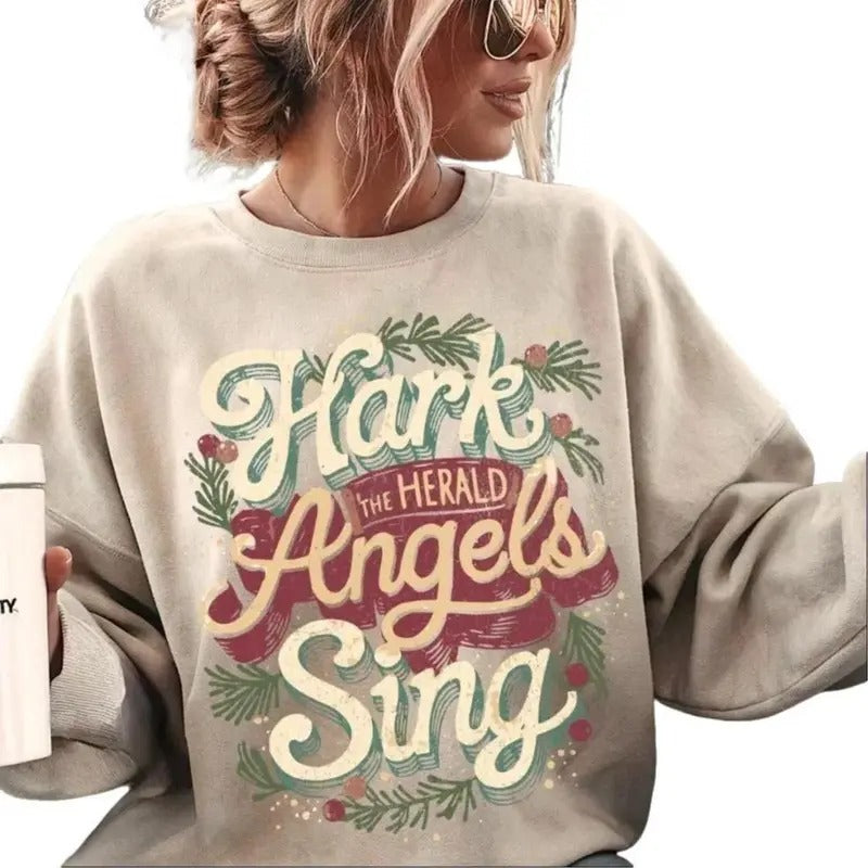 Vintage Retro Hark the Heralds Angels Sing Cozy Sweatshirt, Christian Vintage Christmas, He is The Reason For the Season,...