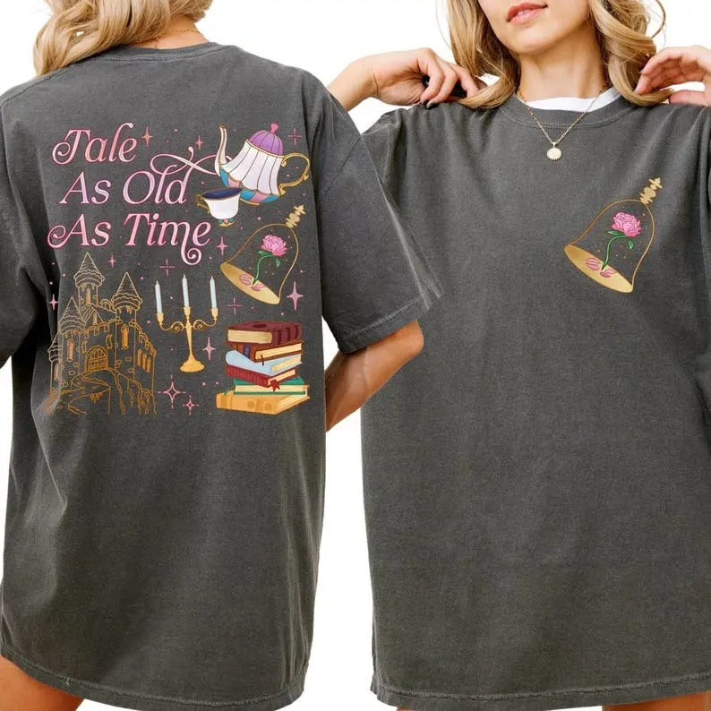 Vintage Tale As Old As Time Comfort Color T Shirt, Beauty and The Beast Shirt, Rose Belle Tshirt, Princess Reads Book...