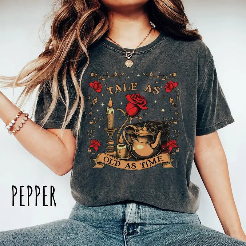 Vintage Tale As Old As Time Comfort Color T Shirt, Beauty n The Beast Shirt, Beauty Belle Tshirt, Princess Reads Book...